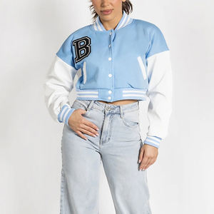 2025 <b>Women's</b> <b>Black</b> Embroidery <b>Wool</b> Crop Varsity <b>Jacket</b> Full <b>Wool</b> Top Cotton Filling Solid School Collage <b>Women's</b> Varsity <b>Jacket</b> - Product Image 5
