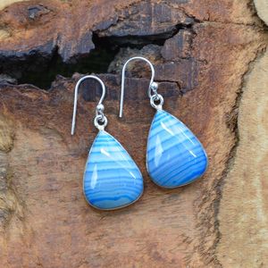 Blue Botswana Agate 925 Sterling Silver Pear Shape Gemstone <b>Hook</b> <b>Earrings</b> Handmade Jewelry Gift For Women - Product Image 5