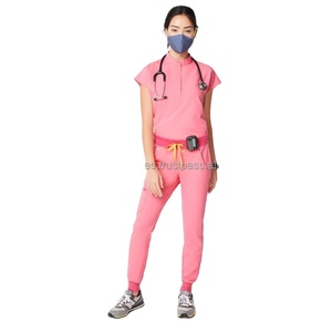 OEM personnalisé doux coton Spandex tricoté Scrubs uniformes été à manches courtes col montant robe de patient hôpital vêtements ensembles - Product Image 1