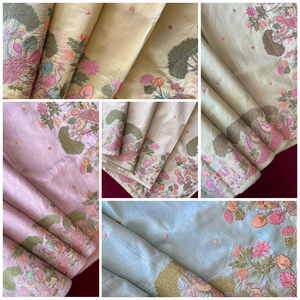 Bollywood Designer Femmes Rose Saree Collection Sur Pure Loom Tushar Soie Tissu Avec All Over Forest Style Broderie Travail - Product Image 4