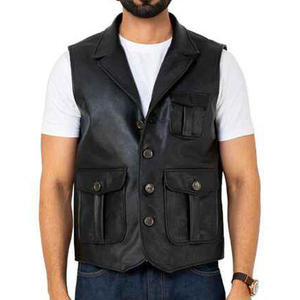 Beautifully Designed Men's <b>Black</b> Leather <b>Vest</b> Fashionable Winter Outer Wear Front Hook Fastening Breathable Zipper Customized - Product Image 1