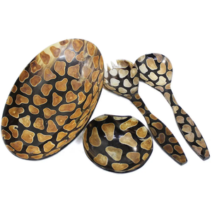 ชามสลัดแฟนซีทรงวงรีทำด้วยมือช้อนสลัดฮอร์นธรรมชาติพร้อมชาม - Product Image 1