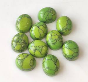 Piedras preciosas sueltas de howlita verde sintética de calidad superior 3x5mm-20x30mm cabujón ovalado parte posterior plana precio al por mayor joyería - Product Image 5