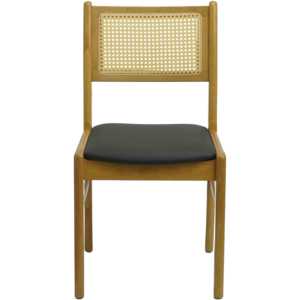 Chaises de salle à manger style farmhouse avec dossier en rotin tressé et assise rembourrée (lot de 2) - Options bois naturel et bois foncé - Product Image 5