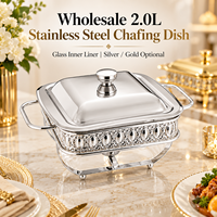 Plat de service de luxe en métal doré avec couvercle en verre pour buffet, idéal pour hôtels, restaurants, mariages et traiteurs