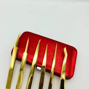 Pinzas de extensión de pestañas de acero inoxidable sostenible de Color dorado con agarre de diamante aplicador de pestañas postizas puntiagudas aislamiento de volumen - Product Image 2