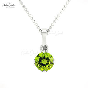 Colgante de Peridoto Redondo de 4 mm, Colgante Solitario de Oro Sólido de 14k a Precio de Fábrica al por Mayor - Product Image 2