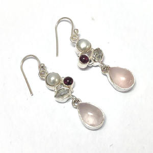 100% โรสควอตซ์ธรรมชาติไข่มุกเฮอร์คิเมอร์อัญมณีเพชรดีไซน์925เงินต่างหู7.66อัญมณี GMS 4.6 cm - Product Image 4