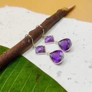 Cushion Cut Amethyst 925 Sterling <b>Silver</b> <b>Drop</b> <b>Earrings</b> Elegant Jewelry with Comfortable Fit - Product Image 3
