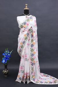 ผ้าส่าหรีผ้าพิมพ์ลายดอกไม้ผ้าทอจากนักออกแบบล่าสุด - Product Image 4