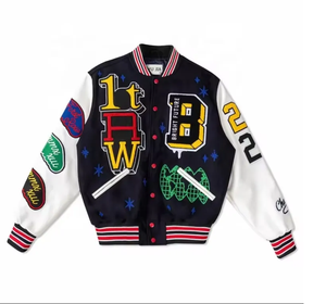 Veste d'hiver personnalisée pour hommes High Street Varsity Jacket laine cuir chenille col montant rempli de coton brodé Letterman Design - Product Image 3