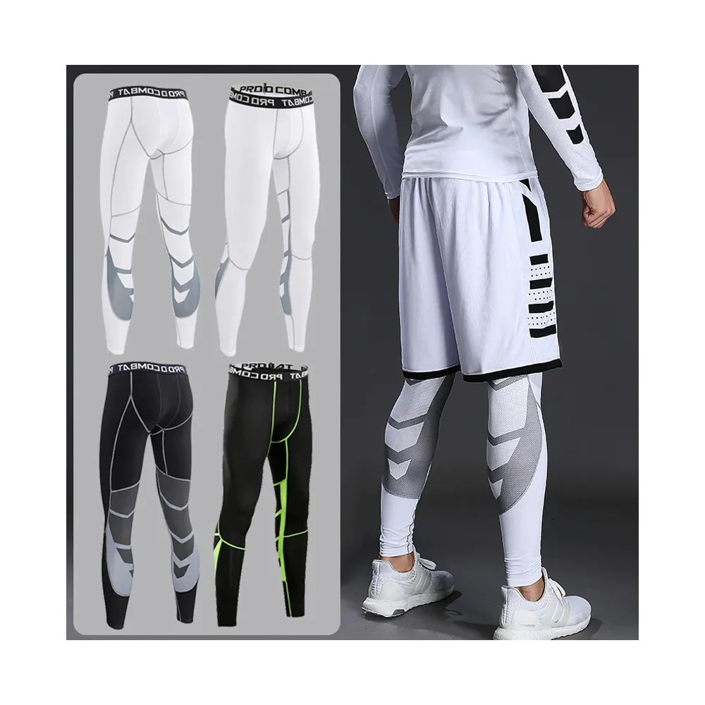 Wholesale Customizable Men's Compression Tight Pants Running Cycling Basketball Soccer Elasticity Sweatpants Fitness Tights