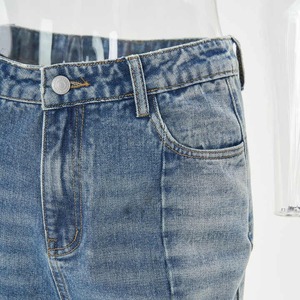 High Street Women Baggy Jeans Pantalones High Rise Multi Pockets Faded Washed Denim Wide Leg Cargo Jeans - Product Image 3
