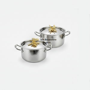 Elegant Silver Hammered Stainless Steel Casserole Pots Set Gold Butterfly Finial Modern European Design Eco-Friendly Handcrafted - Product Image 2