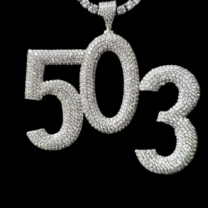 Pendentif numéro 503 en argent glacé, diamant moissanite VVS, collier hip hop, charme - Product Image 1