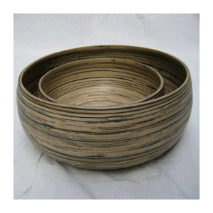 Bol en bambou fait à la main avec une surface lisse de style grain de bois unique et durable pour salade, collation ou cadeau, vaisselle - Product Image 3