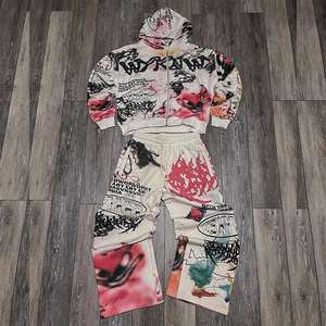 Streetwear OEM Y2K Ensemble de pantalons de survêtement à capuche Impression graphique personnalisée Survêtement deux pièces pour hommes 100% coton Fermeture éclair complète Street Wear - Product Image 2