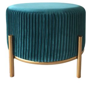 Pouf rond en métal vert avec assise en velours, tabouret de salon, tabouret de bureau, repose-pieds, pouf - Product Image 2