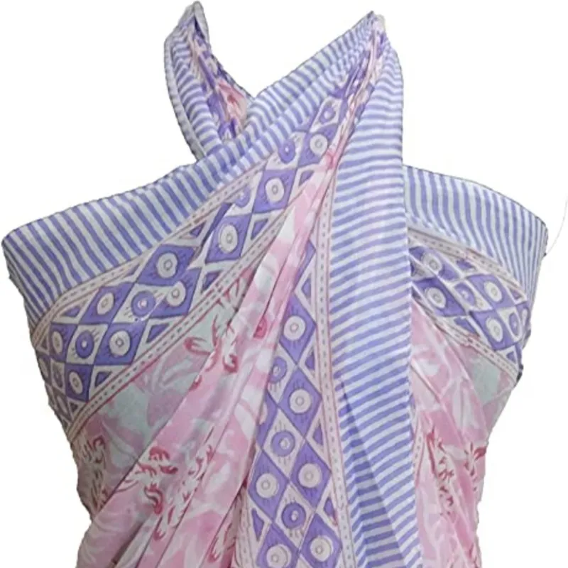 인도 손으로 만든 코튼 여성 사롱 비키니 커버 업 블록 꽃 인쇄 수영복 비치 착용 (73 "x 43" 인치)