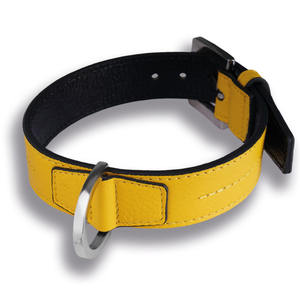 High Quality Light Brown Leather <b>Dog</b> <b>Collar</b> with Leash <b>Custom</b> Lightweight Comfortable Durable Solid Pattern Simple Style - Product Image 5