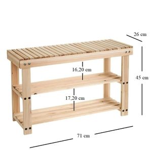 Panca per scarpe in legno 71x26x45 cm con 3 ripiani per la casa o il bagno scarpiera Premium per arredi" - Product Image 2