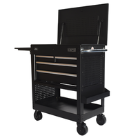 Chariot utilitaire CSPS 84 cm, 04 tiroirs, chariot à roulettes OEM noir mat, verrouillage à clé, acier thermolaqué, capacité 320 kg, chariot à outils roulant pour entrepôt