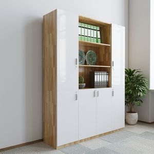 Modern 160x40x220cm Rubberwood <b>Lockable</b> & Movable Filing <b>Cabinet</b> with White Doors Key Lock for Office Workshop Home (THS68021) - Product Image 2