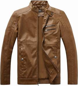 Veste en cuir à col montant pour hommes, vêtements d'extérieur légers en similicuir pour la moto - Product Image 1