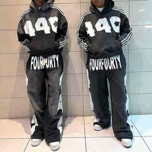 New 2026 Fashion Vintage Customize <b>Applique</b> Distressed Embroidery Logo Sun Fade Streetwear Acid Wash Premium Quality Tracksuit - Product Image 1