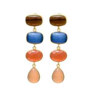 New Arrival Multi-Gemstone Ethnic <b>Silver</b> <b>Drop</b> <b>Earrings</b> Gold-Plated for Wedding & Anniversary - Product Image 1