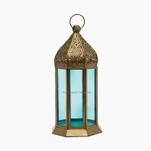 Latest Design Gold Metal <b>Candle</b> Lantern with <b>Red</b> Color Glass For Home And Garden Lighting Decoration Floor Lantern - Product Image 3