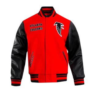 เสื้อแจ็กเก็ตทีมเบสบอลแขนเสื้อหนังขนแกะปักโลโก้สำหรับผู้ชายและผู้หญิง - Product Image 1