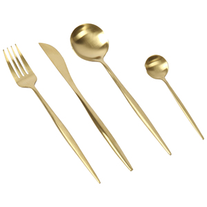 Popular Design Metal <b>Flatware</b> <b>Set</b> With Slim Round Handle Gold Plated for Wedding & Hotel Tabletop Dinnerware Cutlery <b>Sets</b> - Product Image 6