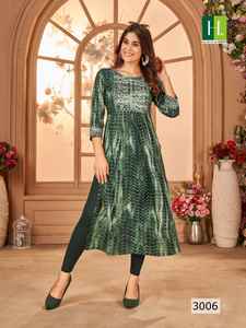 Latest Fancy Heavy Rayon Festive Wear Kurtis Naira Cut with Shibori Foil Prints Collection - Product Image 5