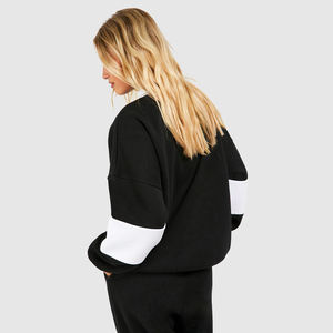 Sudadera personalizable de cuello redondo de algodón para mujer de invierno con logotipo impreso sudaderas con capucha de hombro caído Color sólido - Product Image 5