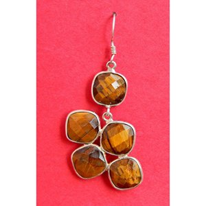 Boucles d'oreilles en pierres précieuses œil de tigre naturel faites à la main 925 bijoux en argent sterling cadeau à la mode pour les filles femmes oeil de tigre à facettes - Product Image 3