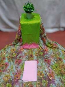 Últimas colecciones de conjuntos Fransawi Dirac de Somalia, tejido jacquard liso de sarga con trabajo de lentejuelas plateadas en diseño de patrón de hojas. - Product Image 3