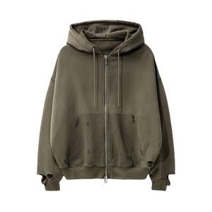 Sudadera con Capucha y Cremallera para Hombre, Estilo Desgastado, Hombros Caídos, Marca Privada, MOQ Bajo, Venta Caliente, Hecho en Pakistán, Talla Grande, Unisex, Ropa Casual - Product Image 1