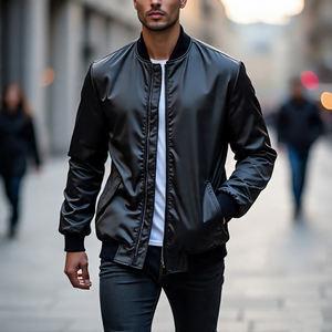 Chaqueta Bomber Ligera MA1 para Hombre, Estilo Invernal, Satén, Estilo Universitario, Cierre Completo, Logotipo Frontal, Transpirable - Product Image 1