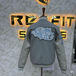 High Quality Custom Design Embroidered Wool and Silk Men's Jacket with <b>Covered</b> <b>Button</b> Closure versity jackets Lettermen jackets - Product Image 2