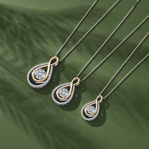 Collier pendentif infini classique de luxe, grand diamant brillant, étincelant, argent sterling 925, moissanite 3 carats, 9,1 mm, pour les fêtes - Product Image 2