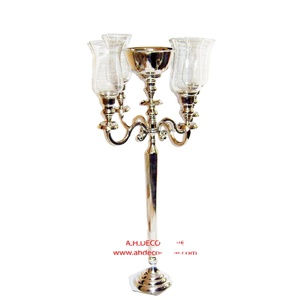 Handmade Antique Finished Metal <b>Candelabra</b> with Flower Bowl Silver Plated Square Shape Customized Logo Eco-Friendly for Weddings - Product Image 1