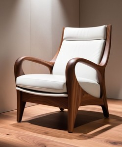 Chaise longue sans accoudoirs en bois de teck massif de qualité supérieure avec coussin en cuir pour hôtel, bureau, salon, salle à manger et chambre à coucher - Product Image 1