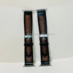 Real Genuine Hand Made Tooled Stamped Embossed Leather Floral Colorful Western Southwest Compatible Standard Watch Band <b>Straps</b> - Product Image 3