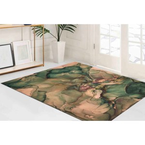 Tapis en marbre vert et brun : Tapis de luxe antidérapant, avec poils doux - Product Image 3
