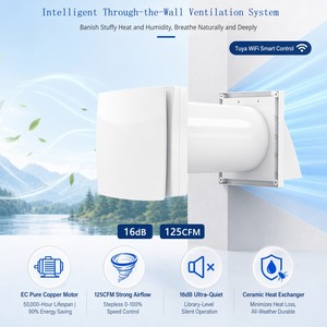 Ventilateur de récupération de chaleur HRV intelligent WiFi Tuya avec moteur EC ultra-silencieux 16 dB, 125 CFM, montage mural, pour une seule pièce - Product Image 1