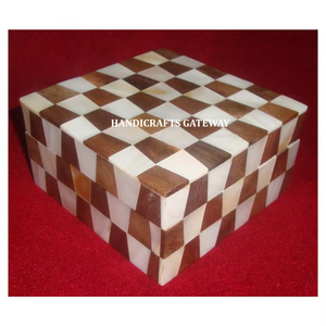 Boîtes à bijoux de conception unique de superposition de nacre en bois naturel de forme carrée faite à la main pour l'acheteur d'entreprise et de cadeaux - Product Image 1