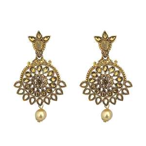 Pendientes de gota chapados en oro Kriaa marrón Kundan modelo 1315901 diseño colgante de moda - Product Image 1