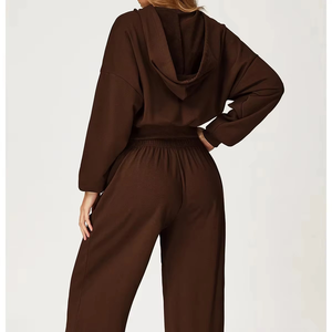 Conjunto de Sudadera con capucha informal holgada de lujo para mujer, sudaderas con cremallera de peso pesado, sudaderas con capucha recortadas personalizadas para mujer en blanco - Product Image 2