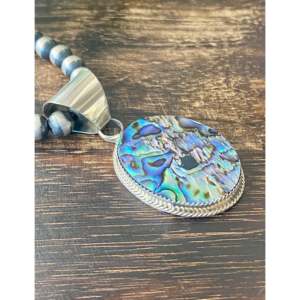 Reda Galvan <b>Abalone</b> Opal Turquoise Pendant with Bezel Setting Rose Gold and Sterling Silver Rhodium Plated Jewelry - Product Image 2